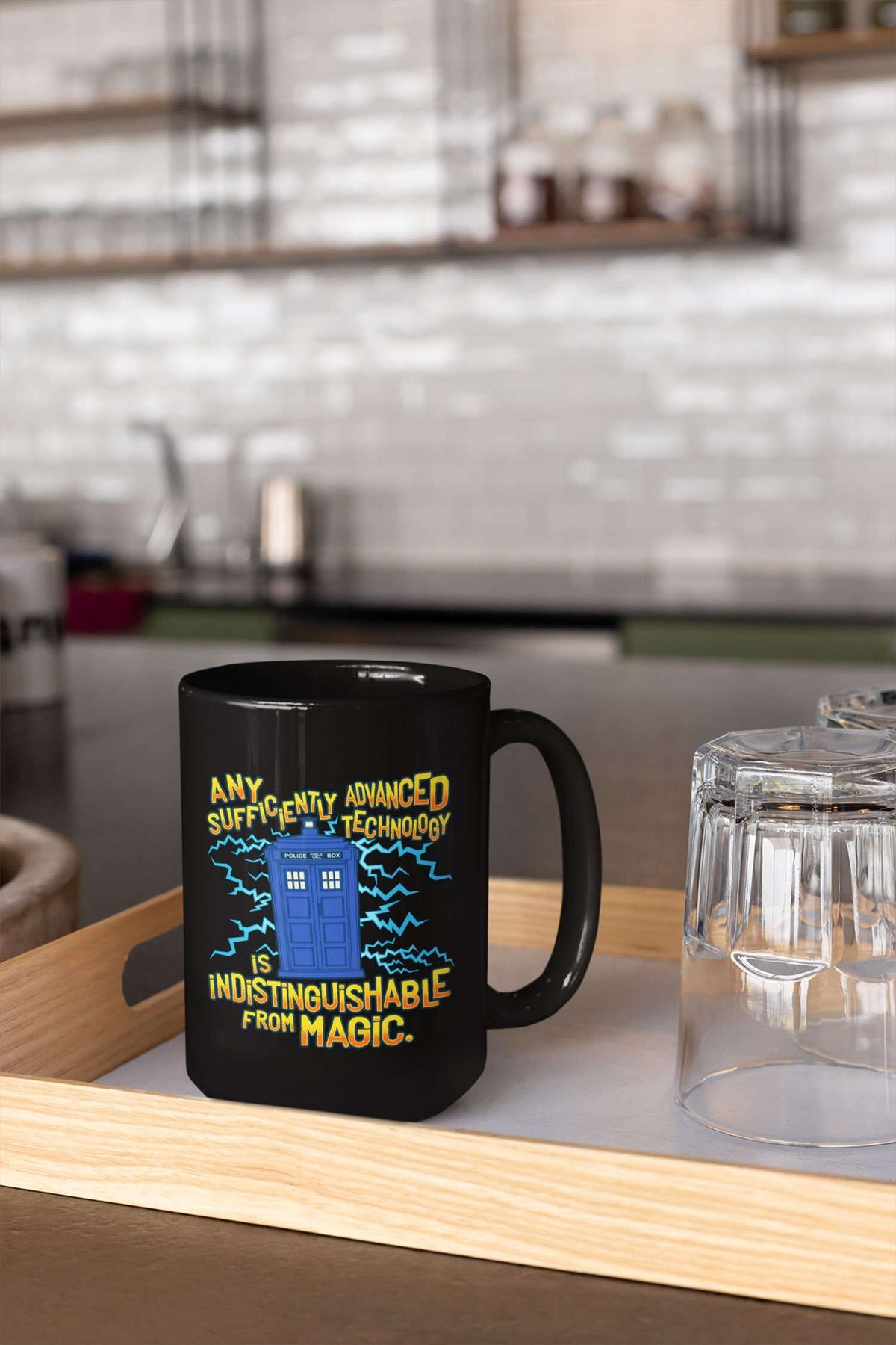 Designs by MyUtopia Shout Out:Technology Is Indistinguishable from Magic Ceramic Coffee Mugs - Black