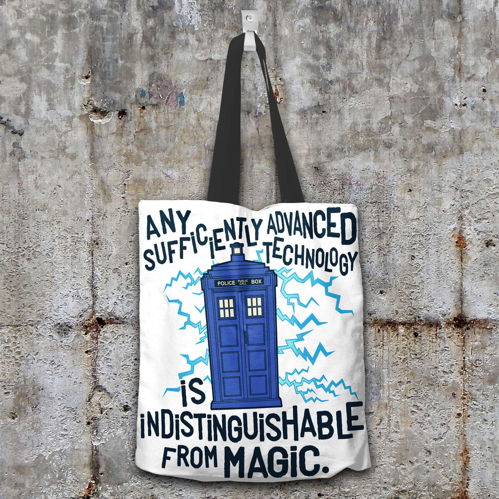 Designs by MyUtopia Shout Out:Technology Is Indistinguishable from Magic Fabric Totebag Reusable Shopping Tote