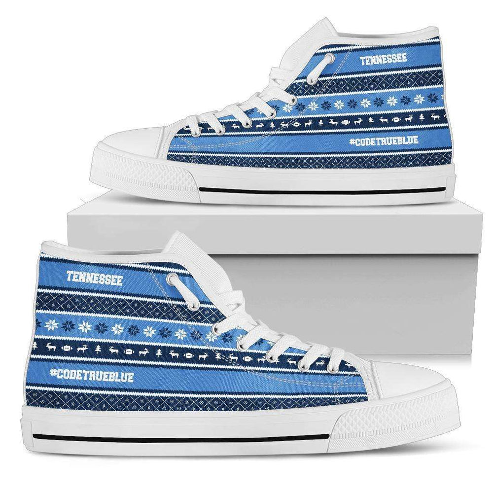 Designs by MyUtopia Shout Out:Tennessee Blue #CodeTrueBlue Football Fans Ugly Christmas Sweater style Hi-Top Sneakers Hightop Shoes,Womens / Ladies US 5.5 (EU36),High Top Sneakers