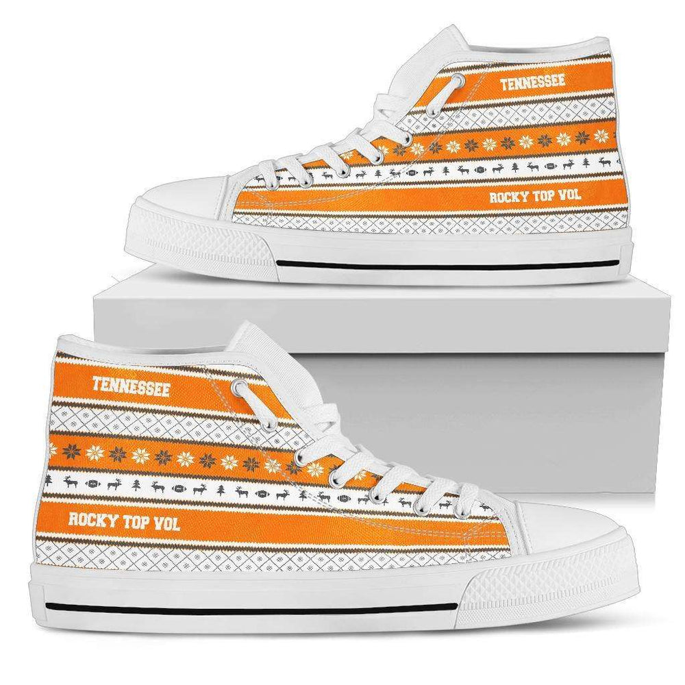 Designs by MyUtopia Shout Out:Tennessee Orange #RockyTopVol Ugly Christmas Style Hi-Top Sneakers,Women's / Ladies US 5.5 (EU36),High Top Sneakers