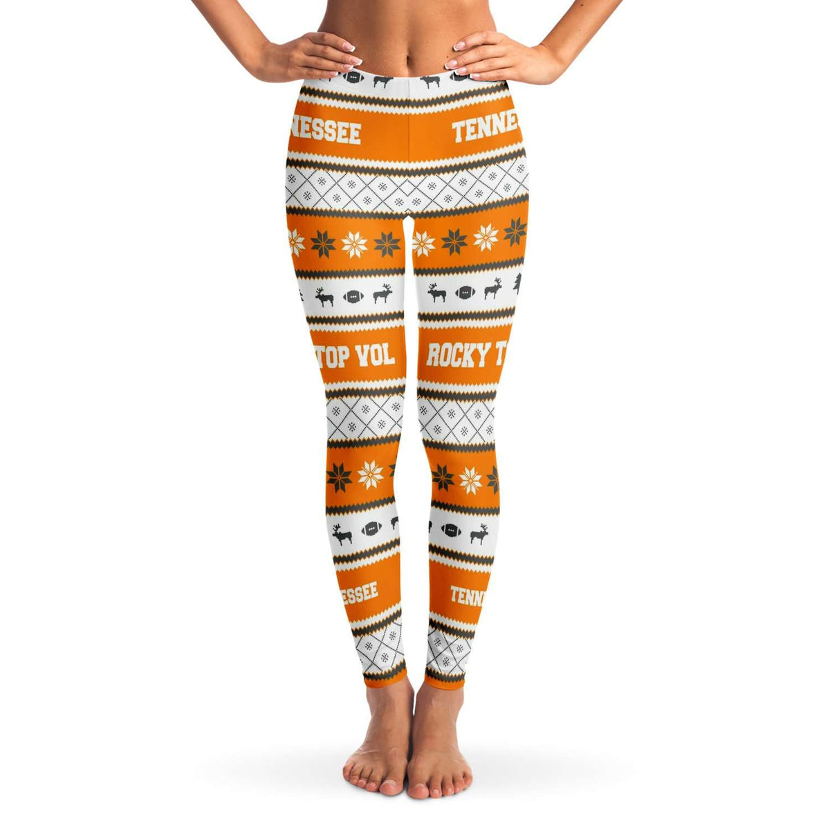 Designs by MyUtopia Shout Out:Tennessee Rocky Top Vol Ugly Christmas Style Womens Legging Pants,XS / Orange,Leggings - AOP