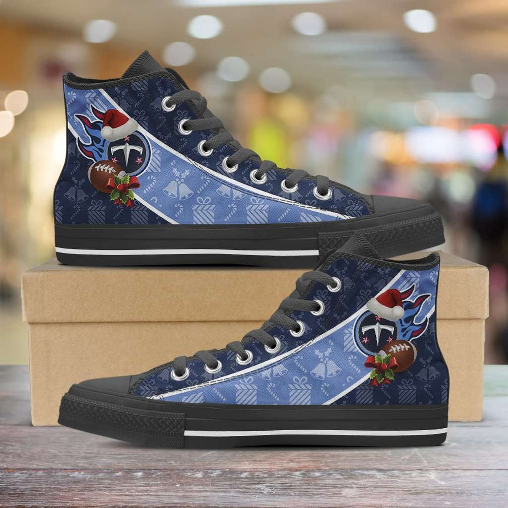 Designs by MyUtopia Shout Out:Tennessee Titans Christmas Football Pattern Canvas High Top Shoes