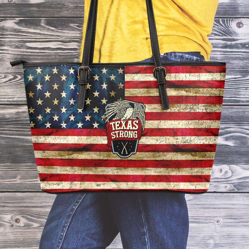 Designs by MyUtopia Shout Out:Texas Strong Faux Leather Totebag Purse,Medium (10 x 16 x 5) / Red/Off-White/Blue,tote bag purse