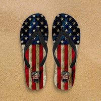 Load image into Gallery viewer, Designs by MyUtopia Shout Out:Texas Strong Flip-Flops,Women&#39;s / Women&#39;s Small (US 5-6 /EU 35-37) / Red/Blue/Off-White,Flip Flops
