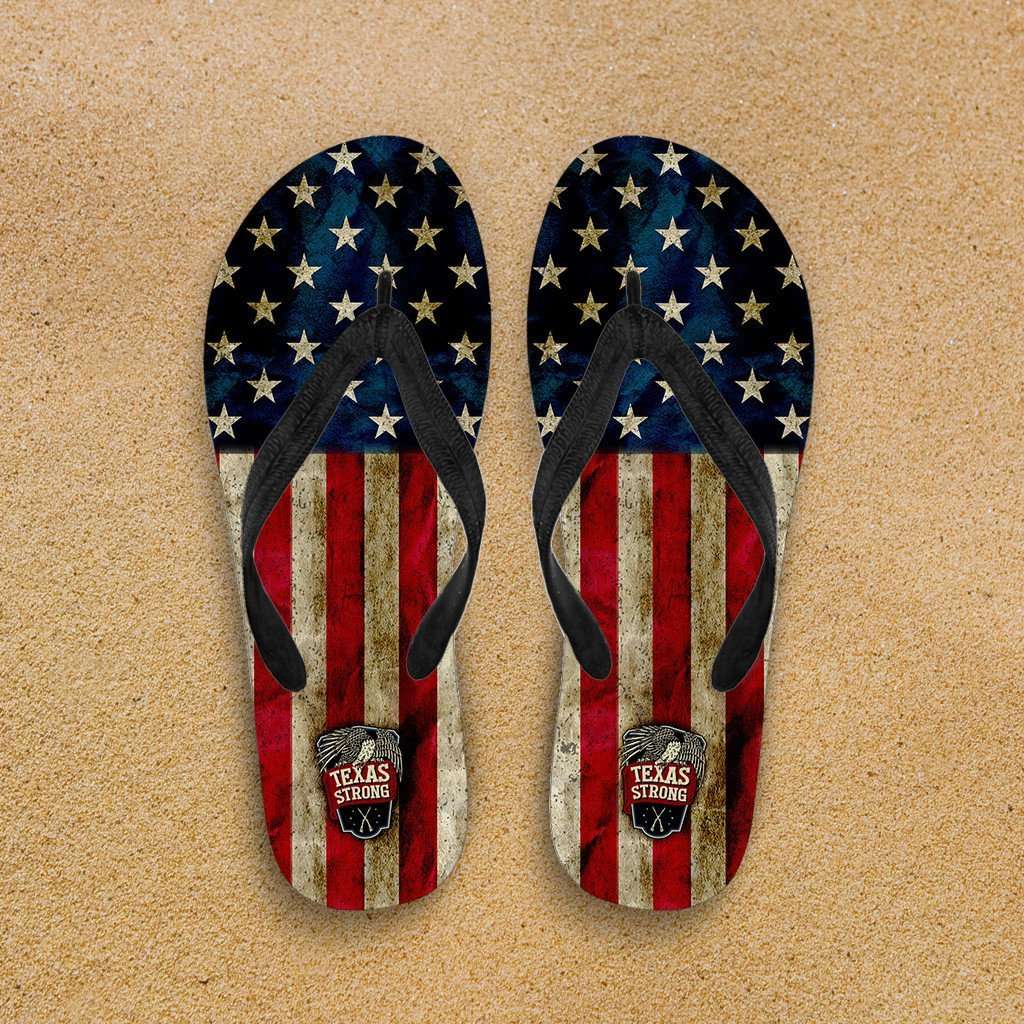 Designs by MyUtopia Shout Out:Texas Strong Flip-Flops,Women's / Women's Small (US 5-6 /EU 35-37) / Red/Blue/Off-White,Flip Flops