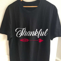 Load image into Gallery viewer, Designs by MyUtopia Shout Out:Thankful Arrow Adult Unisex Cotton Short Sleeve T-Shirt,S / Black,Adult Unisex T-Shirt
