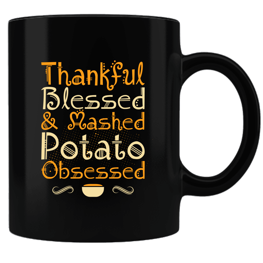 Designs by MyUtopia Shout Out:Thankful, Blessed and Mashed Potato Obsessed Black Ceramic Coffee Mug,Black,Ceramic Coffee Mug