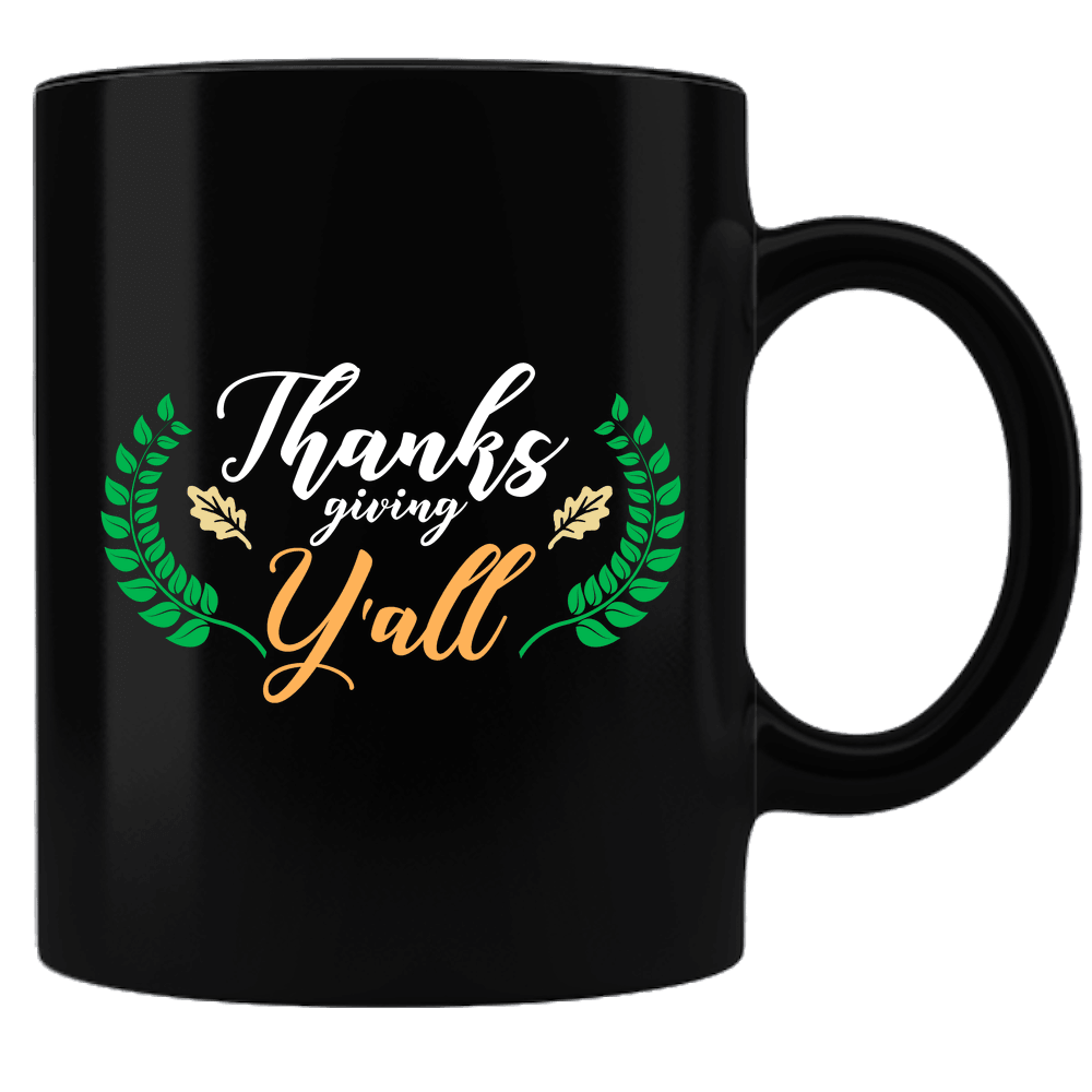 Designs by MyUtopia Shout Out:Thanksgiving Y'all Black Ceramic Coffee Mug,Black,Ceramic Coffee Mug