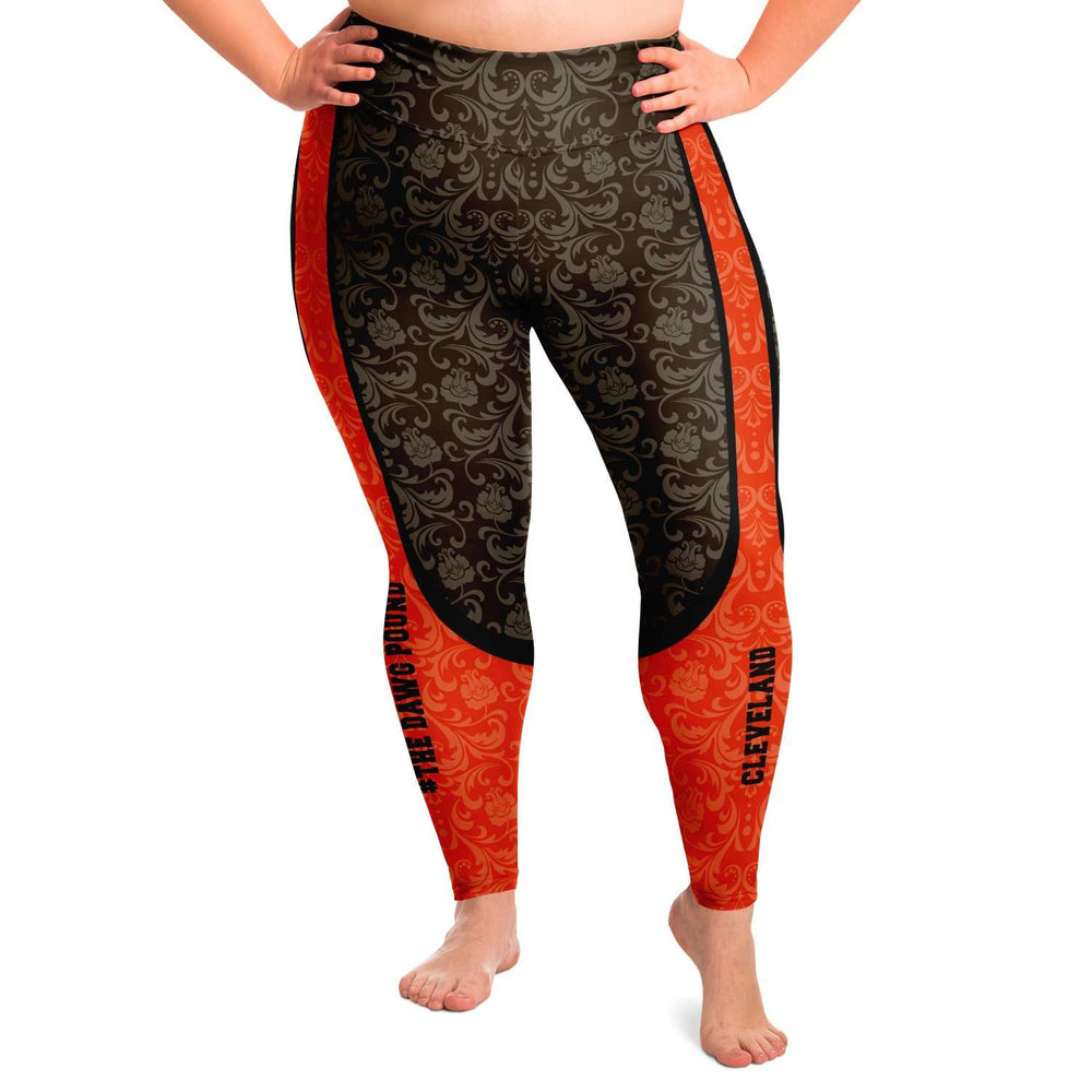 Designs by MyUtopia Shout Out:The Dawg Pound Cleveland Football Fan Ladies Plus Size  Fashion Leggings