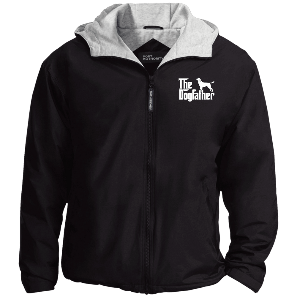 Designs by MyUtopia Shout Out:The Dog Father Embroidered Team Jacket,Black/Light Oxford / X-Small,Jackets
