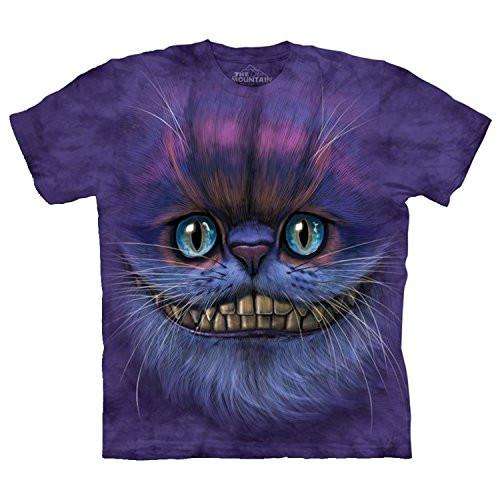 Designs by MyUtopia Shout Out:The Mountain Big Face Cheshire Cat T-Shirt,Purple / Small,Adult Unisex T-Shirt