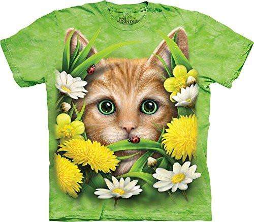 Designs by MyUtopia Shout Out:The Mountain Kitten In Springtime T-Shirt,Green / Small,Adult Unisex T-Shirt