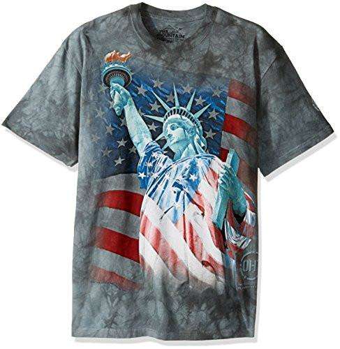 Designs by MyUtopia Shout Out:The Mountain Men's Hero Collection Defending Lady Liberty American Flag T-Shirt,Green / Small,Adult Unisex T-Shirt