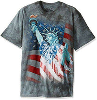 Load image into Gallery viewer, Designs by MyUtopia Shout Out:The Mountain Men&#39;s Hero Collection Defending Lady Liberty American Flag T-Shirt,Green / Medium,Adult Unisex T-Shirt
