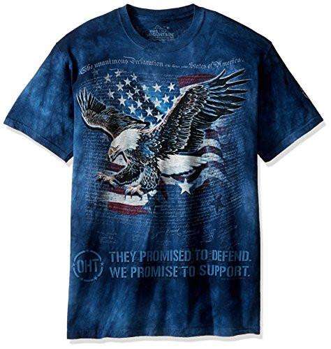 Designs by MyUtopia Shout Out:The Mountain Men's Hero Collection Eagle Defend T-Shirt,Blue / Small,Adult Unisex T-Shirt
