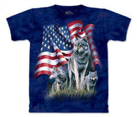 Load image into Gallery viewer, Designs by MyUtopia Shout Out:The Mountain Men&#39;s Wolf Flag T-Shirt,Blue / Medium,Adult Unisex T-Shirt
