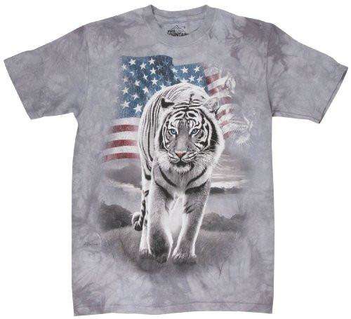 Designs by MyUtopia Shout Out:The Mountain Patriotic Tiger T-Shirt,Gray / Small,Adult Unisex T-Shirt