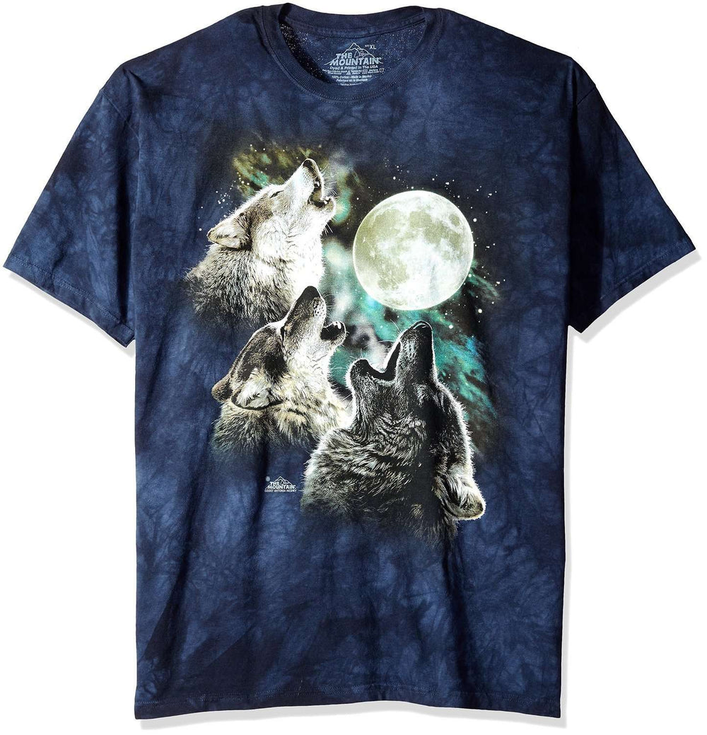Designs by MyUtopia Shout Out:The Mountain Three Wolf Moon Wearable Art T-Shirt, Blue,Small / Blue,Adult Unisex T-Shirt