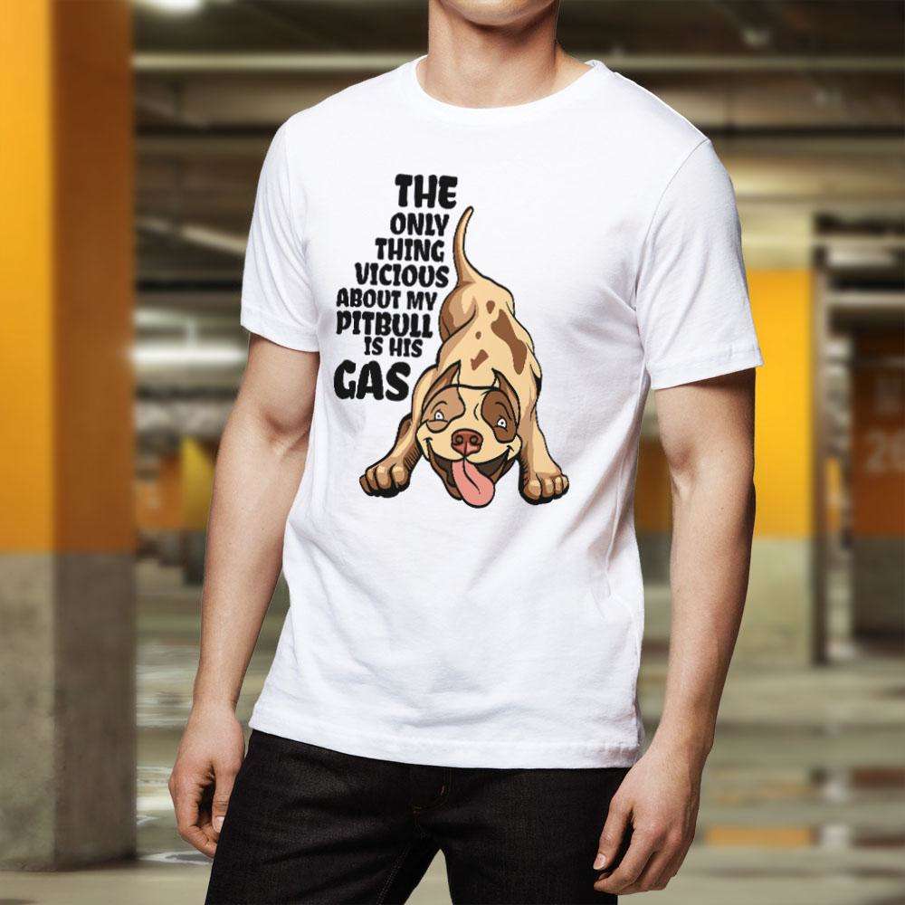 Designs by MyUtopia Shout Out:The Only Thing Vicious About My Pitbull Is His Gas Adult Unisex T-Shirt