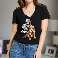 Load image into Gallery viewer, Designs by MyUtopia Shout Out:The Only Thing Vicious About My Pitbull Is His Gas Adult Unisex V Neck Tee

