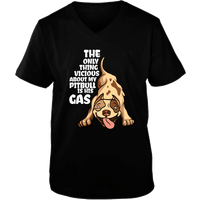 Load image into Gallery viewer, Designs by MyUtopia Shout Out:The Only Thing Vicious About My Pitbull Is His Gas Adult Unisex V Neck Tee,Black / S,Ladies T-Shirts
