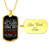 Load image into Gallery viewer, Designs by MyUtopia Shout Out:The Price of Freedom Personalized Engravable Keepsake Dog Tag,Gold / Yes,Dog Tag Necklace
