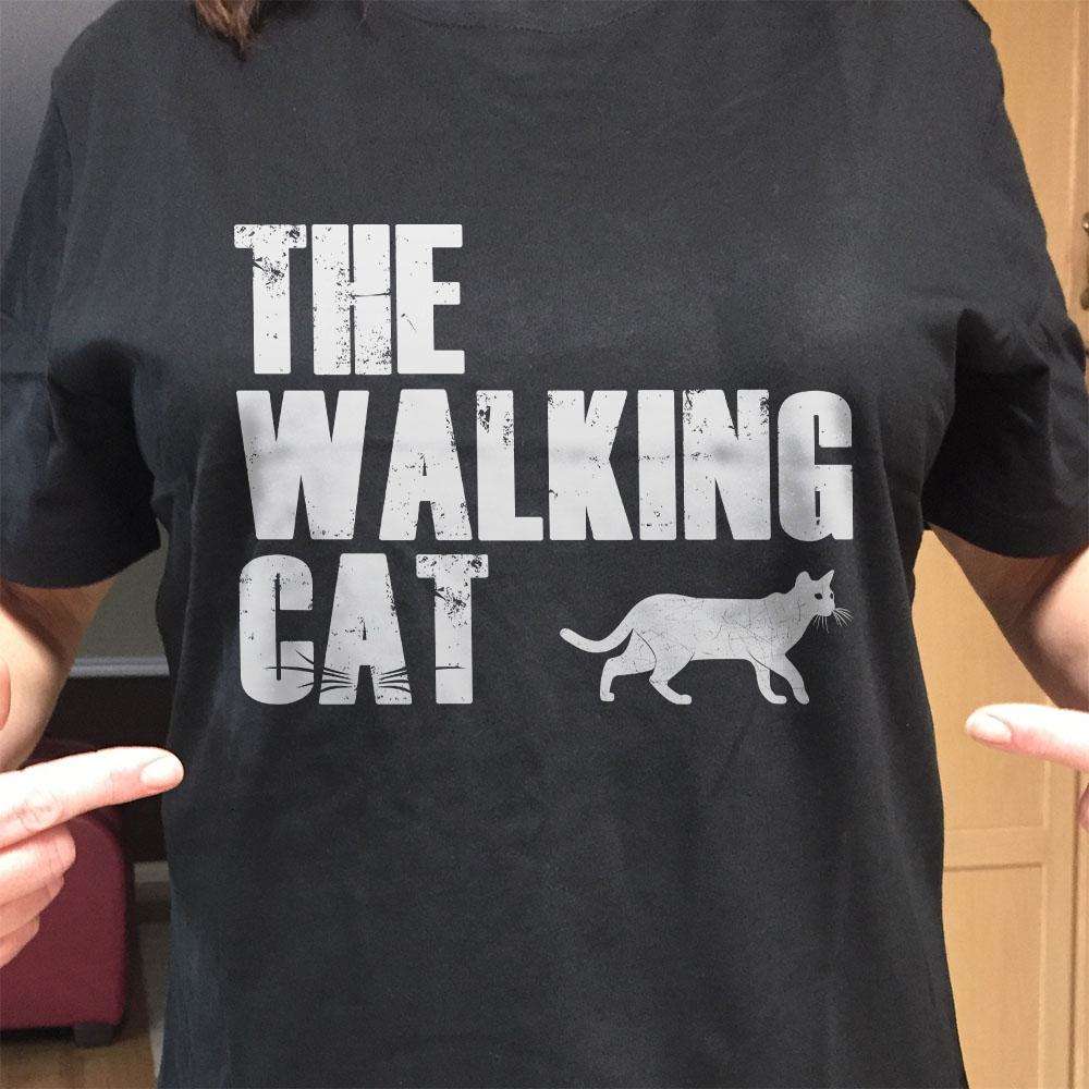 Designs by MyUtopia Shout Out:The Walking Cat Adult Unisex Cotton Short Sleeve T-Shirt