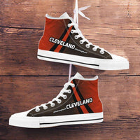 Load image into Gallery viewer, Designs by MyUtopia Shout Out:#TheDawgPound Cleveland Fan Canvas High Top Shoes,Mens US 5 (EU38) / Brown / Orange,High Top Sneakers
