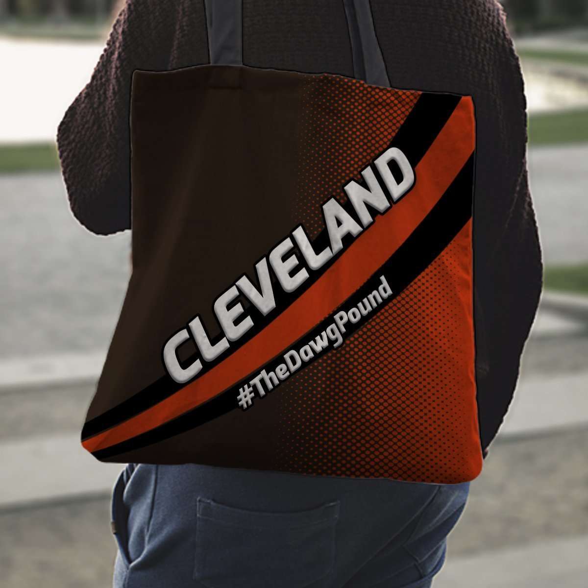 Designs by MyUtopia Shout Out:#TheDawgPound Cleveland Fan Fabric Totebag Reusable Shopping Tote