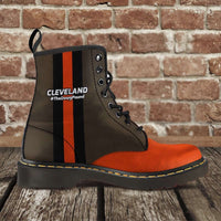 Load image into Gallery viewer, Designs by MyUtopia Shout Out:#TheDawgPound Cleveland Fan Faux Leather 7 Eye Lace-up Boots,Men&#39;s / Mens US5 (EU38) / Brown / Orange,Lace-up Boots
