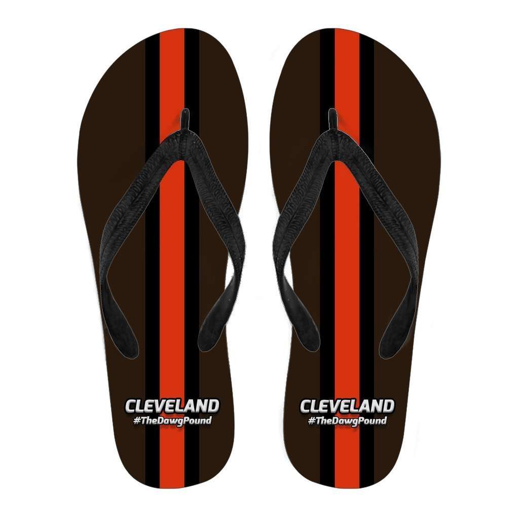Designs by MyUtopia Shout Out:#TheDawgPound Cleveland Fan Flip Flops,Men's / Men's Small (US 7-8 /EU 40-42) / Brown - Orange,Flip Flops