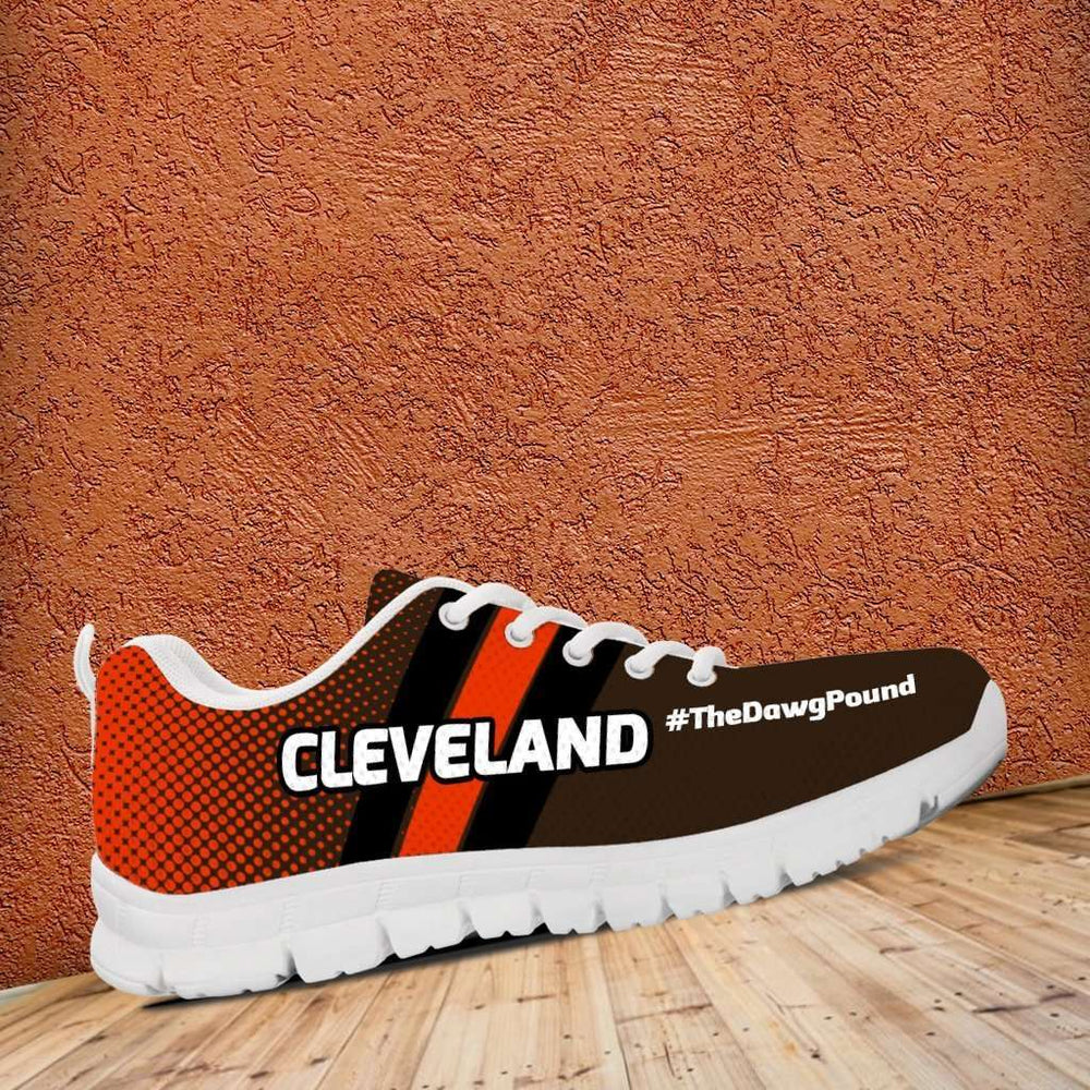 Designs by MyUtopia Shout Out:#TheDawgPound Cleveland Fan Mesh Fabric Running Shoes (White Toe Text)