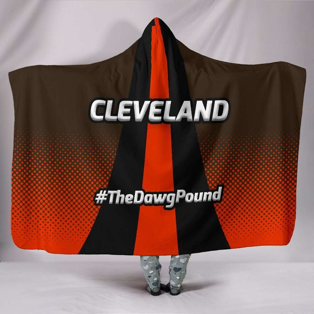 Designs by MyUtopia Shout Out:#TheDawgPound Cleveland Fan Premium Vegan Suede Medium Weight Hooded Blanket - Tall (80x60 & 60x45),Youth 60"x45" / Brown,Hooded Blanket