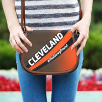 Load image into Gallery viewer, Designs by MyUtopia Shout Out:#TheDawgPound Cleveland Fan Saddlebag Style Canvas Crossbody Purse
