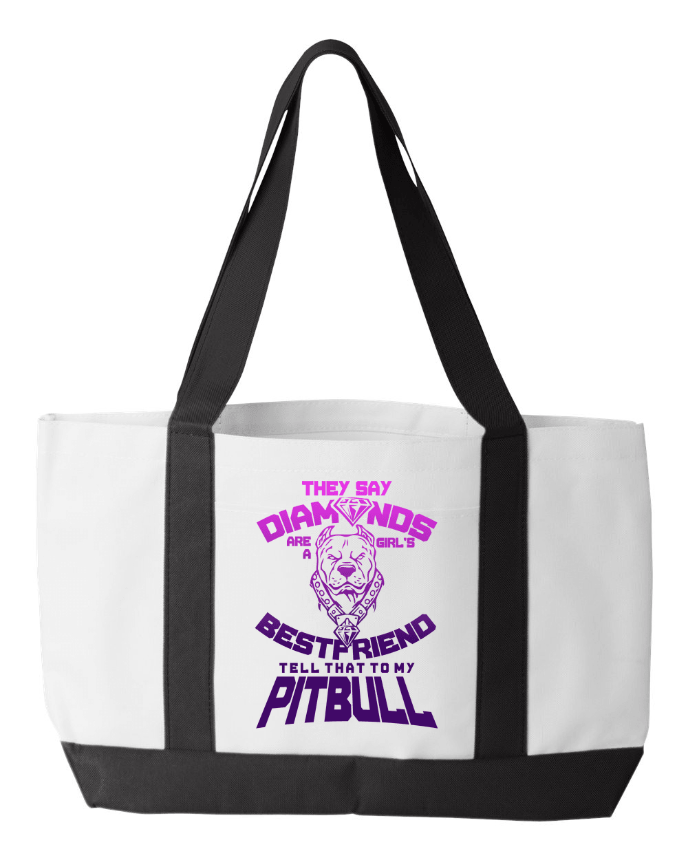 Designs by MyUtopia Shout Out:They Say Diamonds Are a Girl's Bestfriend, Tell That To My Pitbull Canvas Totebag Gym / Beach / Pool Gear Bag,White,Gym Totebag