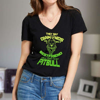 Load image into Gallery viewer, Designs by MyUtopia Shout Out:They Say Diamonds Are a Girl&#39;s Bestfriend, Tell That To My Pitbull Ladies V Neck Tee
