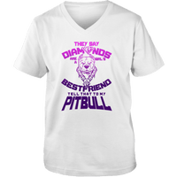 Load image into Gallery viewer, Designs by MyUtopia Shout Out:They Say Diamonds Are a Girl&#39;s Bestfriend, Tell That To My Pitbull Ladies V Neck Tee,White / S,Ladies T-Shirts

