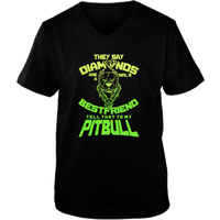 Load image into Gallery viewer, Designs by MyUtopia Shout Out:They Say Diamonds Are a Girl&#39;s Bestfriend, Tell That To My Pitbull Ladies V Neck Tee,Black / S,Ladies T-Shirts
