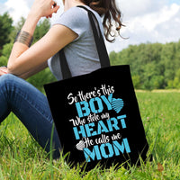 Load image into Gallery viewer, Designs by MyUtopia Shout Out:Thie Boy Who Stole My Heart Calls Me Mom Fabric Totebag Reusable Shopping Tote
