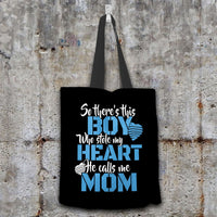 Load image into Gallery viewer, Designs by MyUtopia Shout Out:Thie Boy Who Stole My Heart Calls Me Mom Fabric Totebag Reusable Shopping Tote
