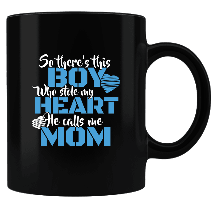 Designs by MyUtopia Shout Out:This Boy Who Stole My Heart Calls Me Mom Black Coffee Mug,Black,Ceramic Coffee Mug