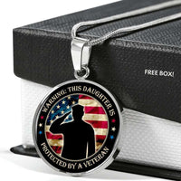 Load image into Gallery viewer, Designs by MyUtopia Shout Out:This Daughter is Protected by a Veteran Handcrafted Pendant Necklace Optional Message Engraved on back Personalized Gift For Her,316 Surgical Stainless Steel,Circle Pendant Necklace
