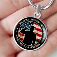 Load image into Gallery viewer, Designs by MyUtopia Shout Out:This Daughter is Protected by a Veteran Handcrafted Pendant Necklace Optional Message Engraved on back Personalized Gift For Her

