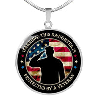 Load image into Gallery viewer, Designs by MyUtopia Shout Out:This Daughter is Protected by a Veteran Handcrafted Pendant Necklace Optional Message Engraved on back Personalized Gift For Her
