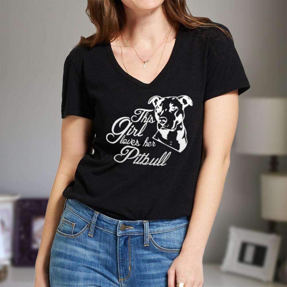 Designs by MyUtopia Shout Out:This Girl Loves Her Pitbull Ladies V Neck Tee