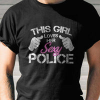 Load image into Gallery viewer, Designs by MyUtopia Shout Out:This Girl Loves Her Sexy Police Adult Unisex Black T-Shirt
