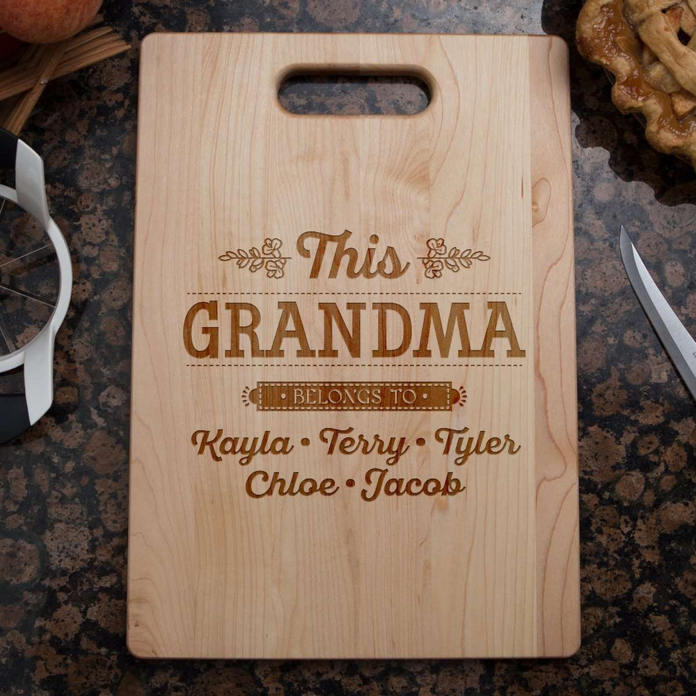 Designs by MyUtopia Shout Out:This Grandma Belongs To ... Personalized with Kids Names Engraved Maple Cutting Board,🌟  Best Value 9 3/4″ X 13.5″,Cutting Board