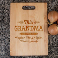 Load image into Gallery viewer, Designs by MyUtopia Shout Out:This Grandma Belongs To ... Personalized with Kids Names Engraved Maple Cutting Board
