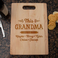 Load image into Gallery viewer, Designs by MyUtopia Shout Out:This Grandma Belongs To ... Personalized with Kids Names Engraved Maple Cutting Board
