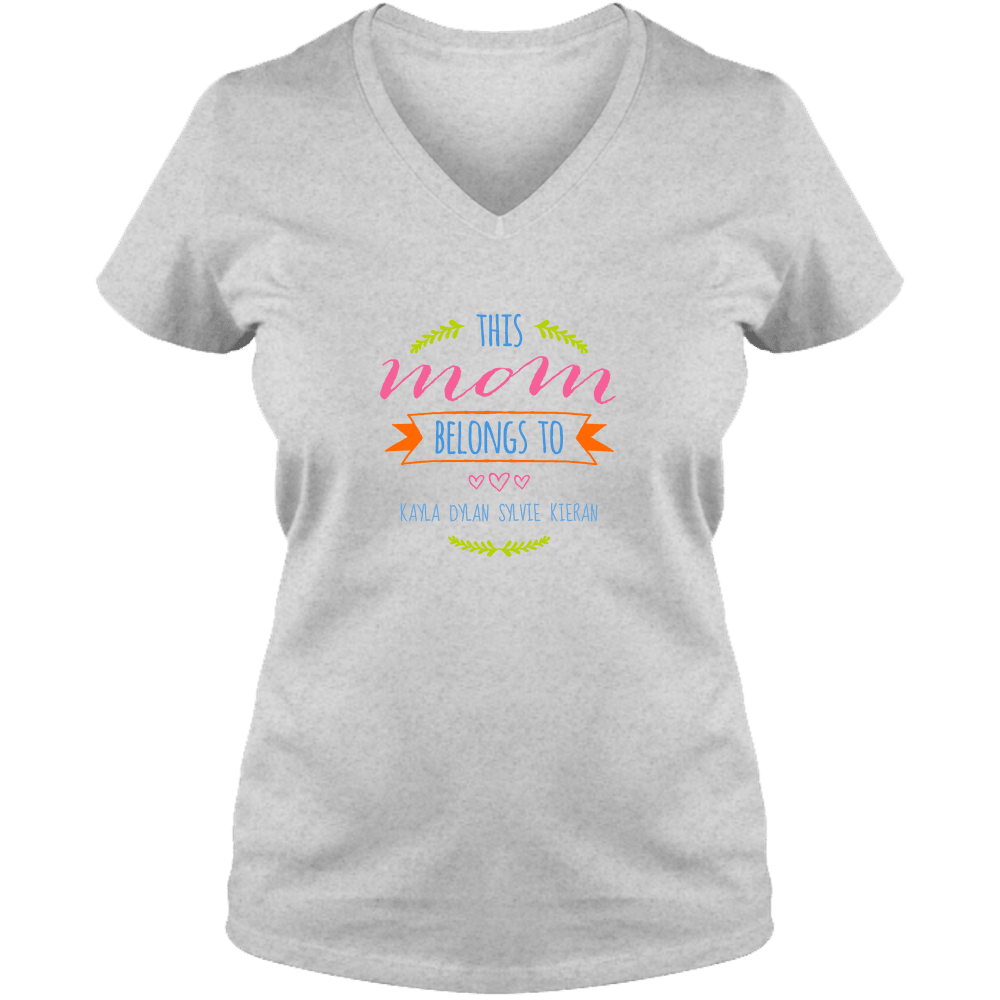 Designs by MyUtopia Shout Out:This Mom Belongs To Personalized Ladies V Neck Tee,S / Athletic Heather,Ladies T-Shirts